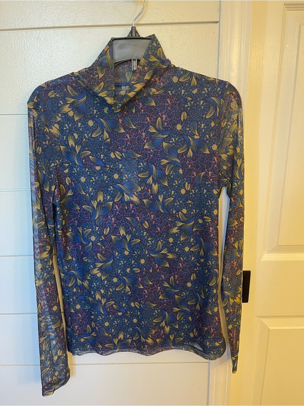 Anthropologie Navy Floral Long-Sleeve Turtleneck Top